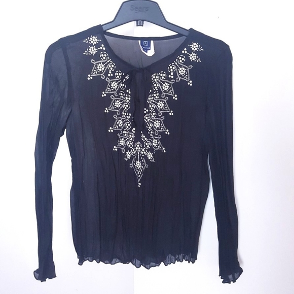 HOBO Tops - Black Boho Sheer tunic blouse